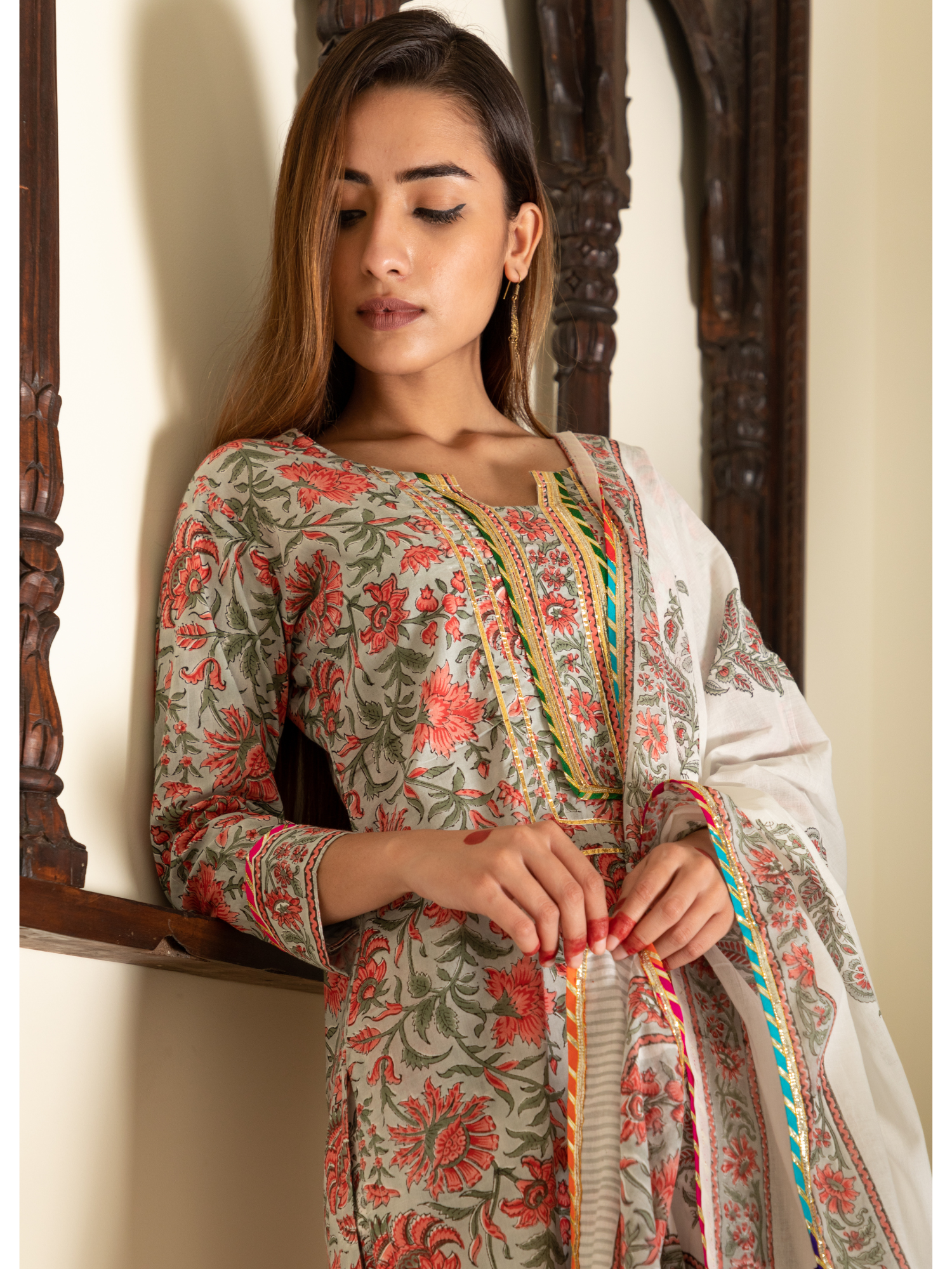 Gulshan Multi Magzi and Block Print Floral Jaal Kurta Set