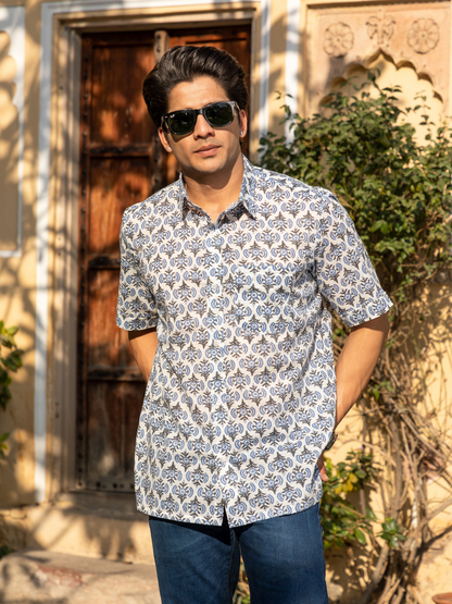 Black & Blue Block Printed Buti Shirt