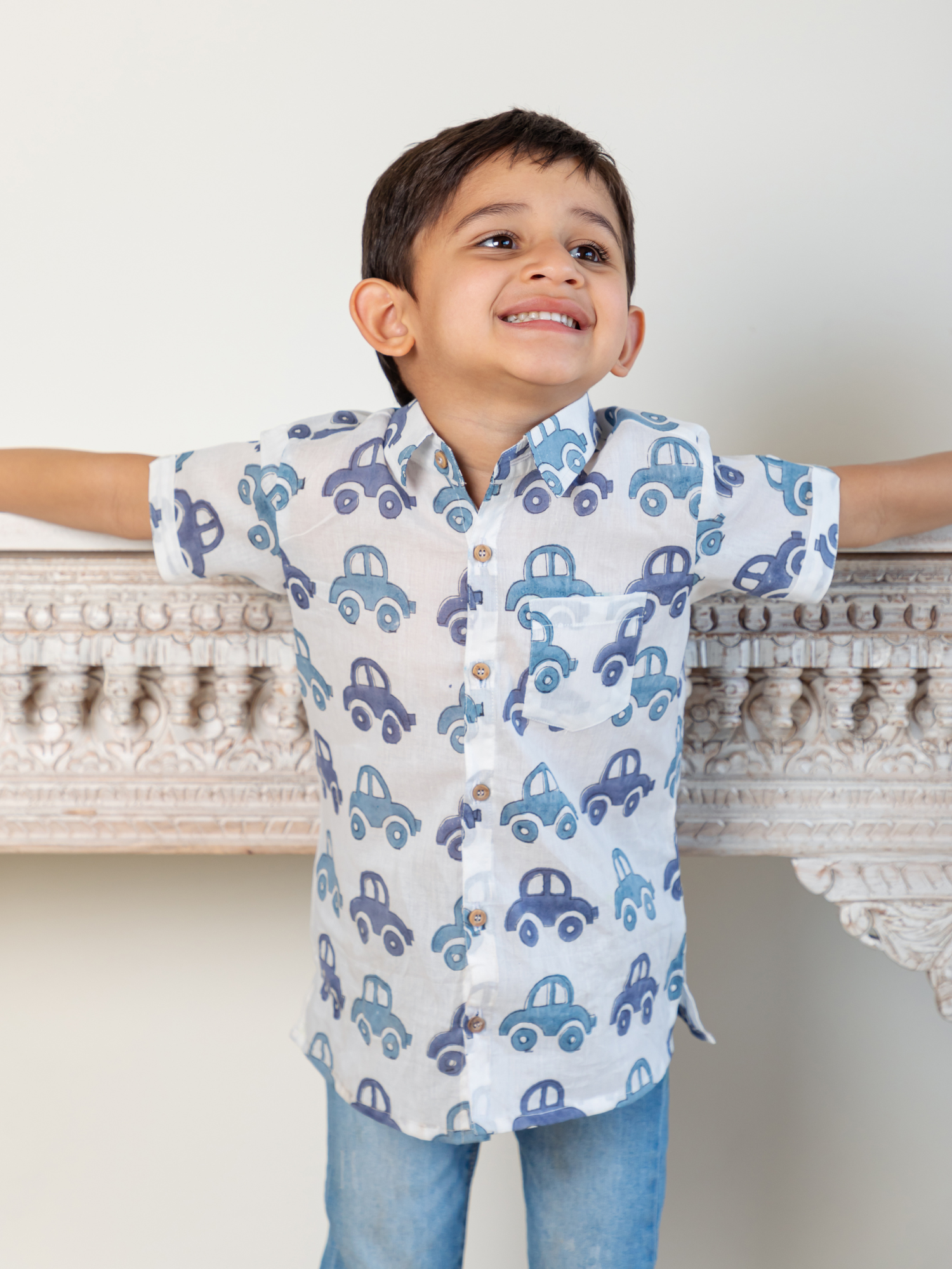 Hand Block Car Printed Shirt for Boy