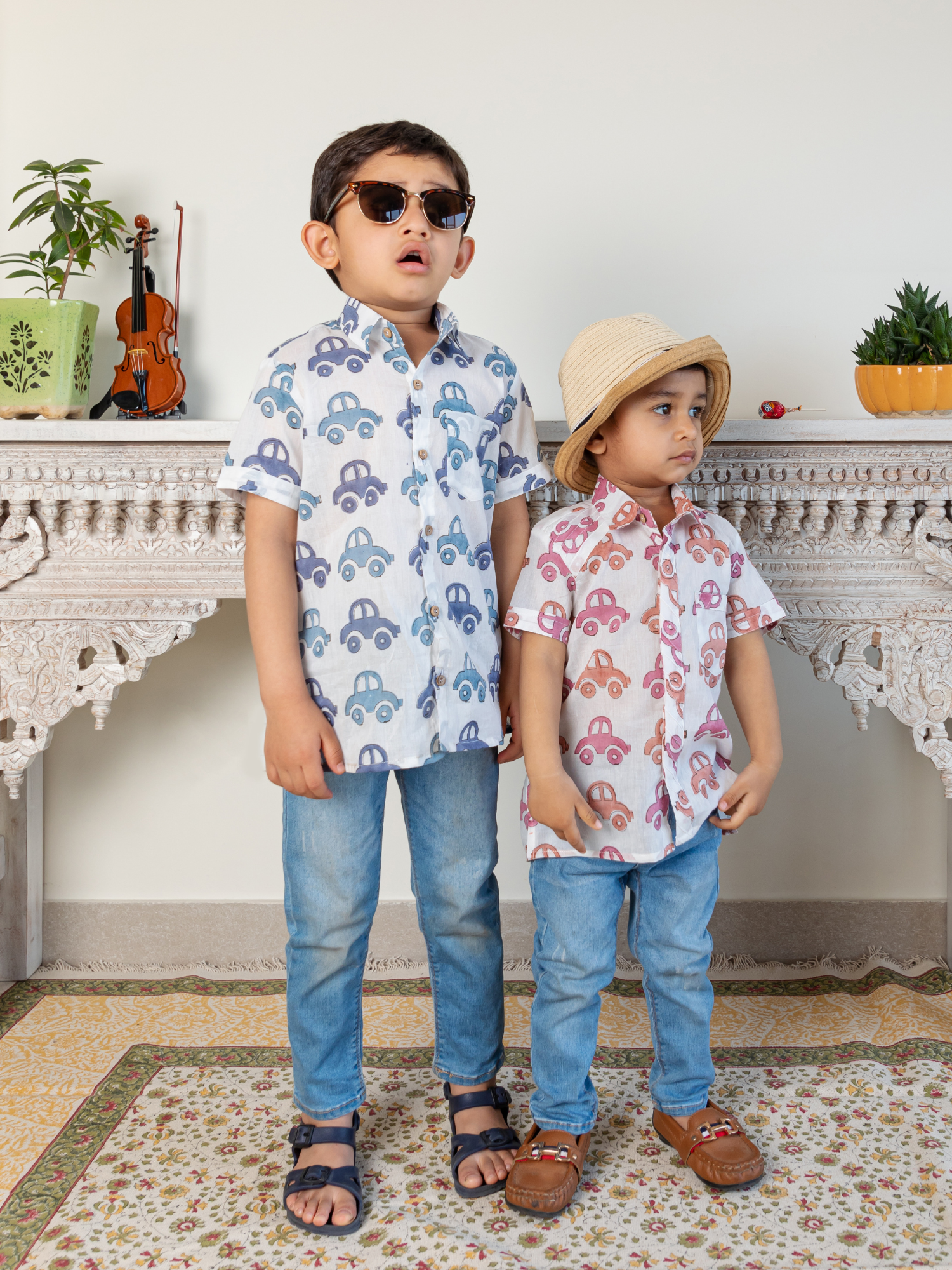 Hand Block Car Printed Shirt for Boy