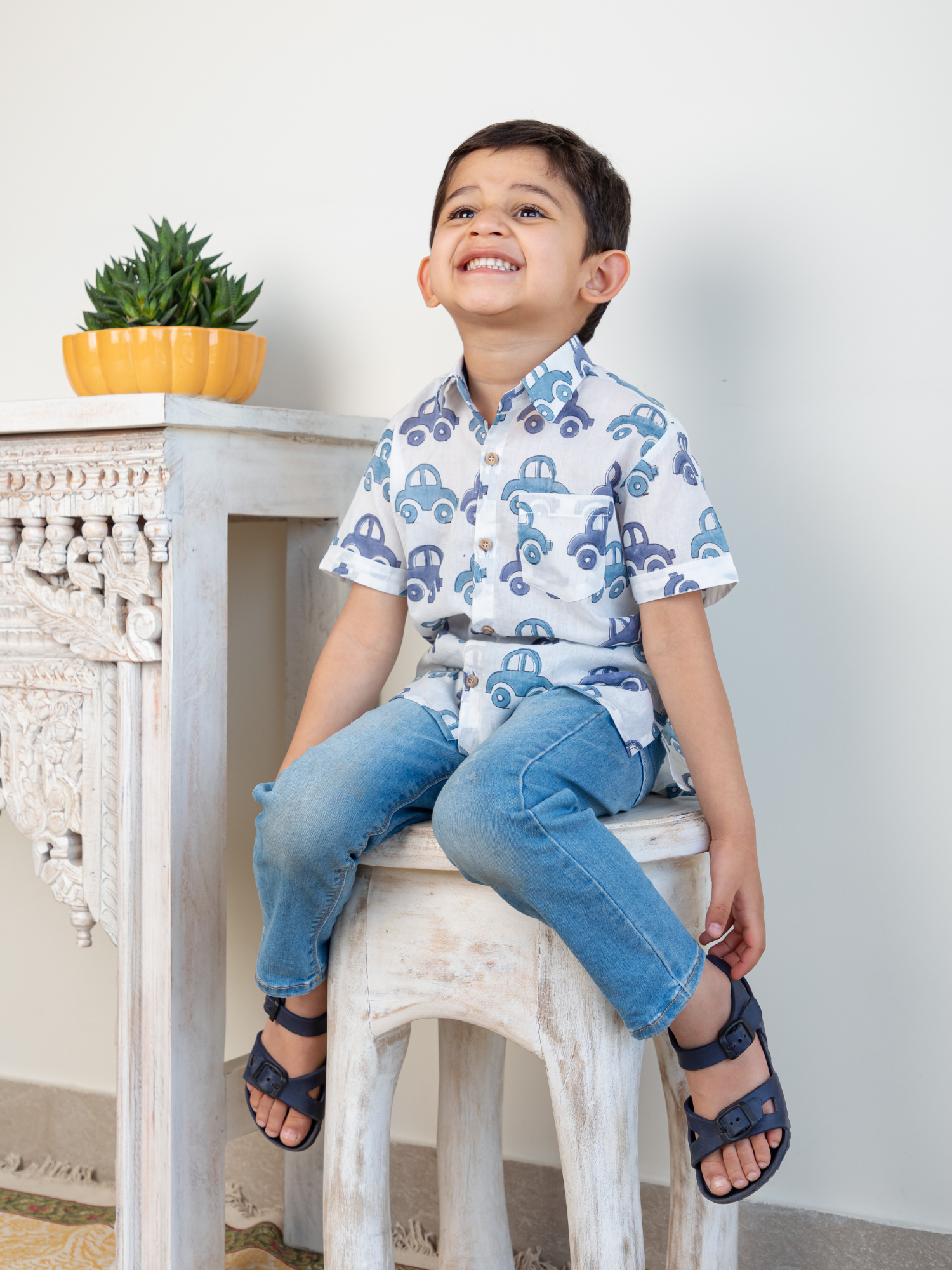 Hand Block Car Printed Shirt for Boy