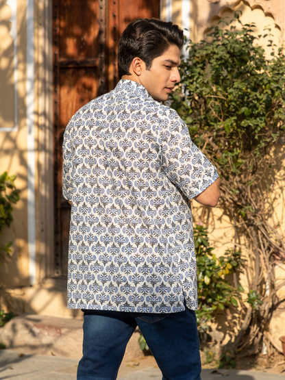 Black & Blue Block Printed Buti Shirt