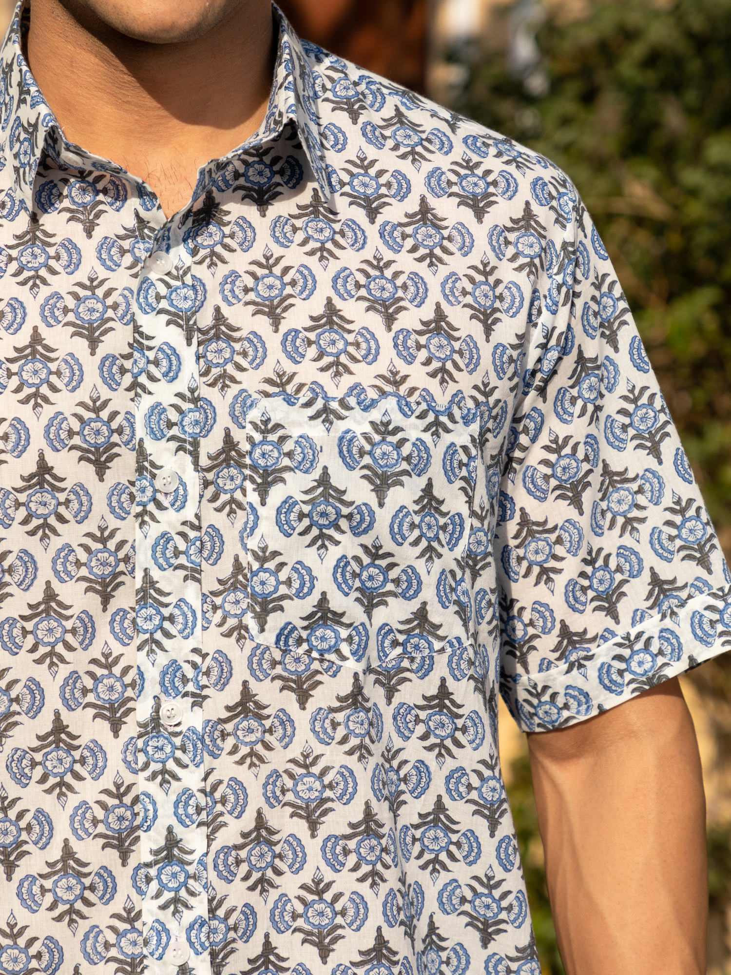 Black & Blue Block Printed Buti Shirt