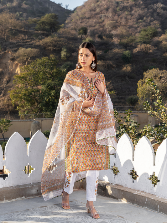 Navya Mustard Buti Kurta Set