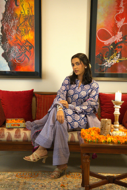 Zarqaa Block Print Kurta Set