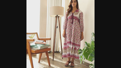 Avani Block Printed Floral Jaal Dress