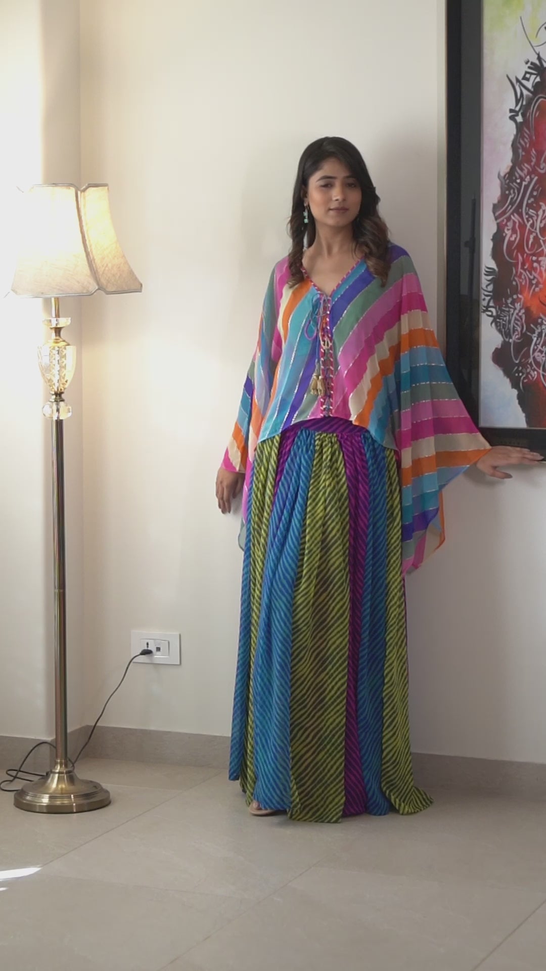 Ananya Multi Lehriya Kaftan Skirt Set